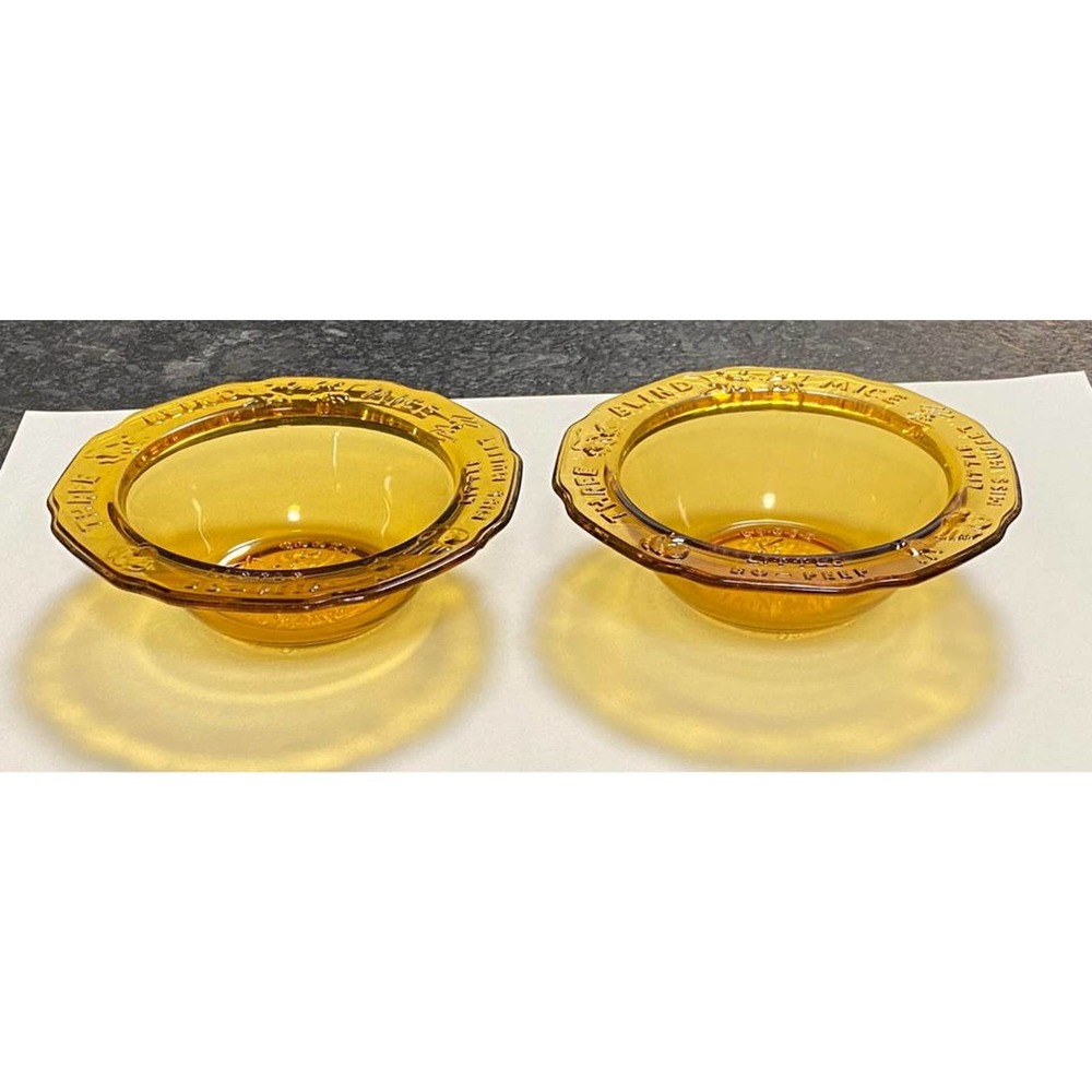 Tiara Exclusives 2-pc Set 6-1/2" Nursery Rhyme Mother Goose Amber Glass bowls